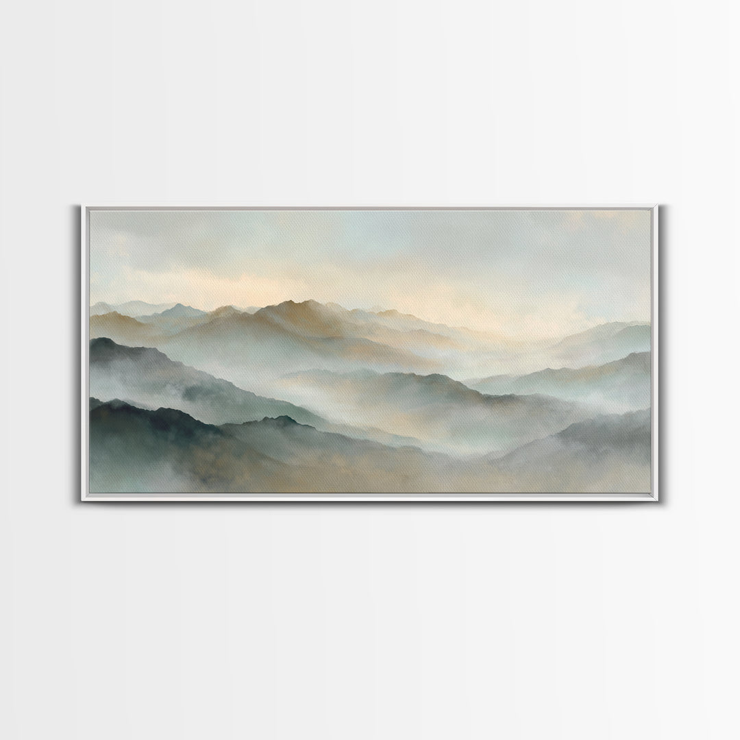 Sunrise over Himalayan Style Mountains Canvas Print, Meditation Art, Boho Wall Art, Living Room Decor, Watercolor Art, MED-2x1-61