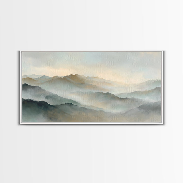Sunrise over Himalayan Style Mountains Canvas Print, Meditation Art, Boho Wall Art, Living Room Decor, Watercolor Art, MED-2x1-61