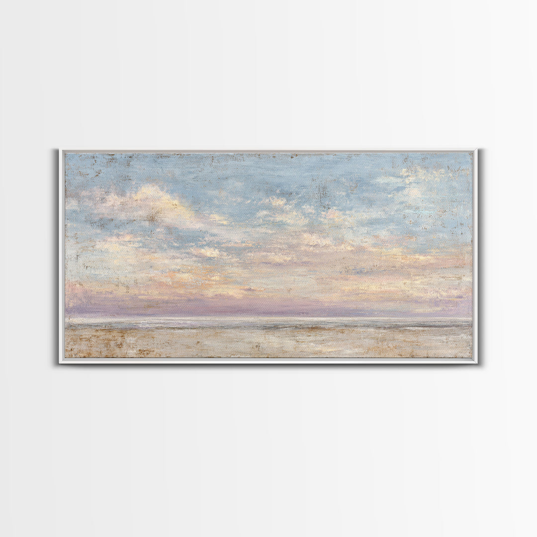 Gentle Cloudscape in Lavender and Cream Framed Canvas Print, Meditation Art, Buddha Wall Art, Living Room Decor, Stillness, MED-2x1-87