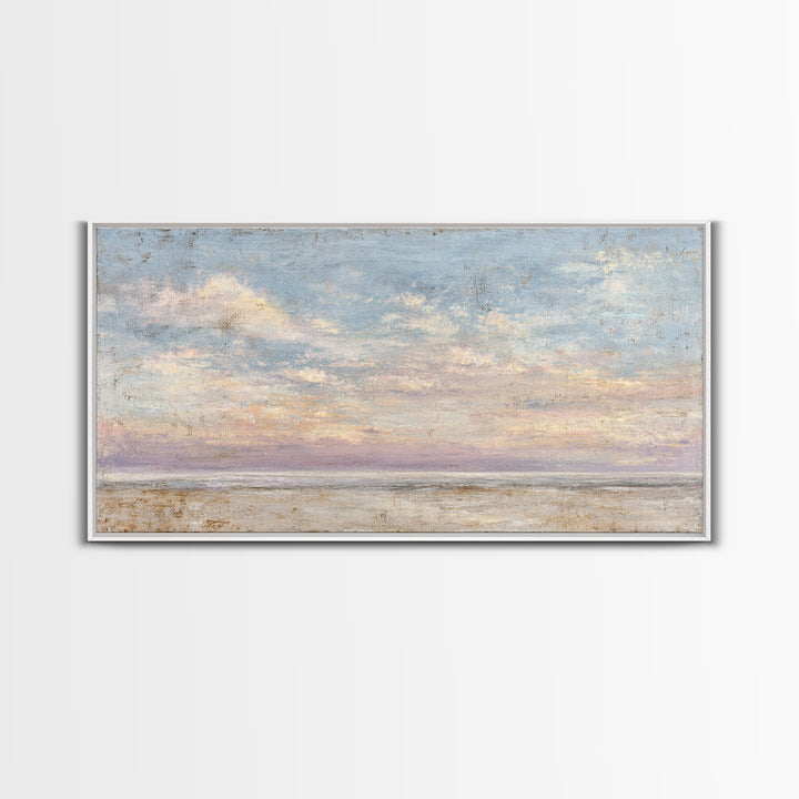 Gentle Cloudscape in Lavender and Cream Framed Canvas Print, Meditation Art, Buddha Wall Art, Living Room Decor, Stillness, MED-2x1-87