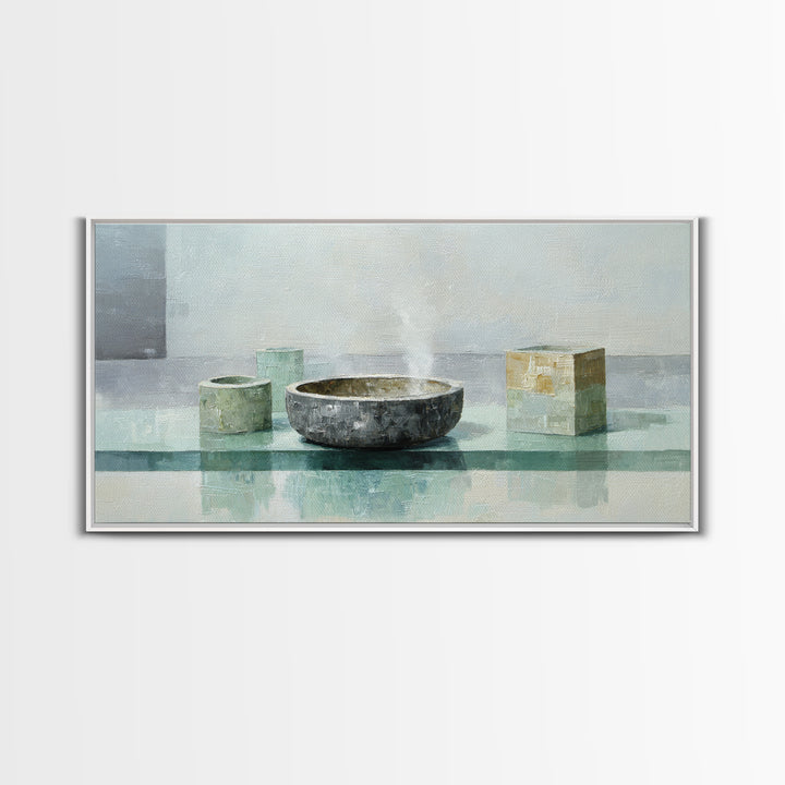 Tea Bowl and Steam Canvas Print, Meditation Art, Living Room Art, Living Room Decor, Fine Art, Stillness, Psychedelic Art, MED-2x1-89