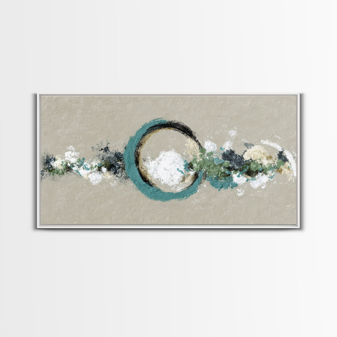 Zen Circle Brushstroke on Textured Paper Framed Canvas Print, Meditation Art, Minimalist Art, Living Room Decor, Oil Painting, MED-2x1-96