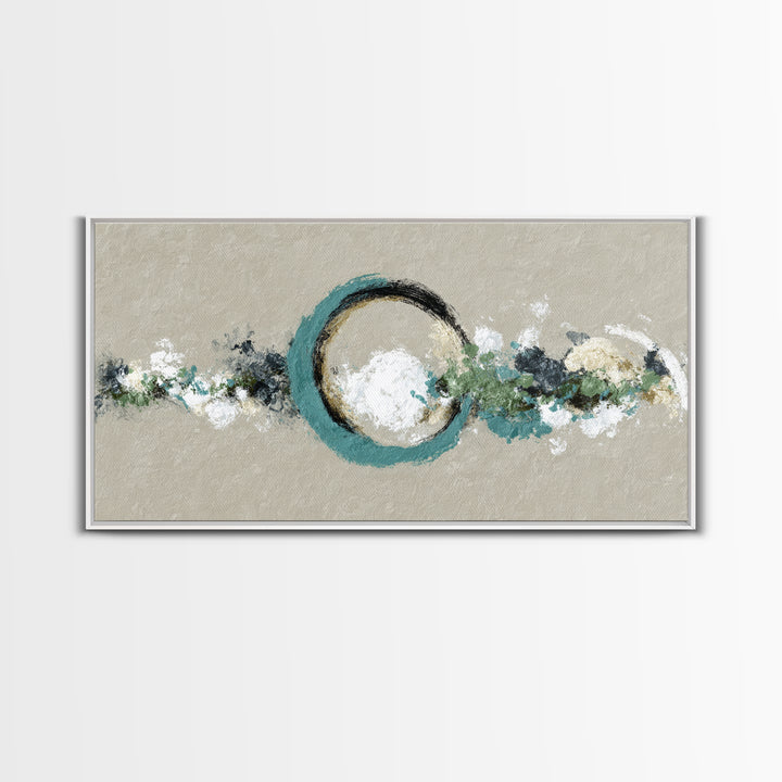 Zen Circle Brushstroke on Textured Paper Framed Canvas Print, Meditation Art, Minimalist Art, Living Room Decor, Oil Painting, MED-2x1-96