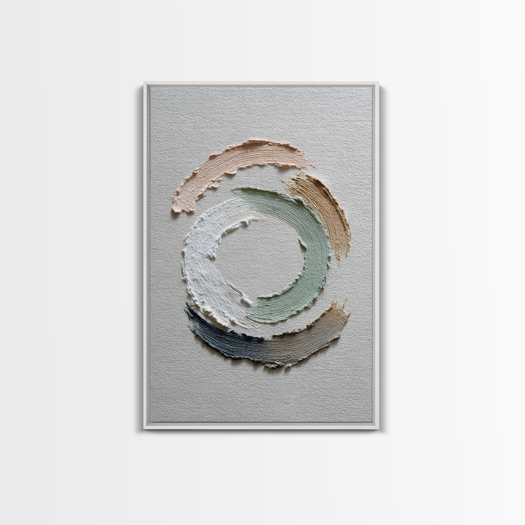 Zen Circle Brushstroke on Textured Paper Framed Canvas Print, Meditation Art, Canvas Art, Living Room Decor, Oil Painting, MED-2x3-12