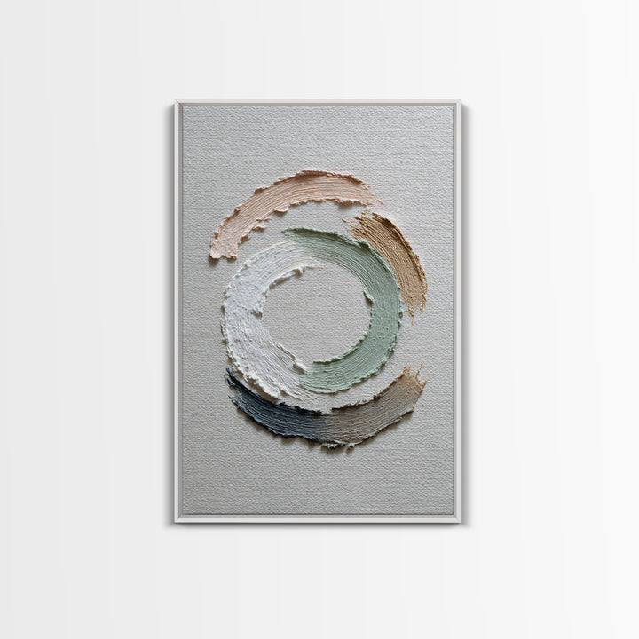 Zen Circle Brushstroke on Textured Paper Framed Canvas Print, Meditation Art, Canvas Art, Living Room Decor, Oil Painting, MED-2x3-12