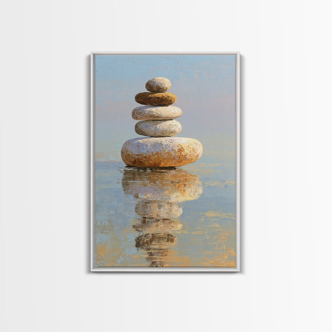 Floating Stones Balanced Above Calm Water Canvas Print, Meditation Art, Gallery Decor, Living Room Decor, Fine Art, Stillness, MED-2x3-16