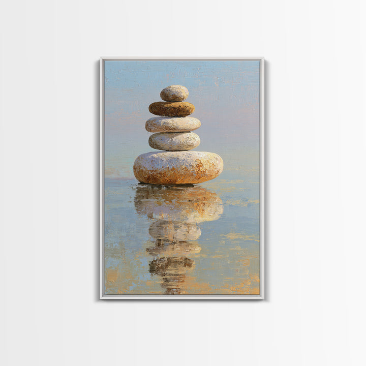 Floating Stones Balanced Above Calm Water Canvas Print, Meditation Art, Gallery Decor, Living Room Decor, Fine Art, Stillness, MED-2x3-16