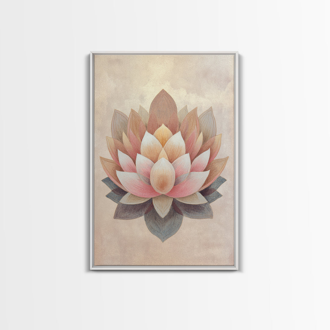 Sacred Geometry Lotus Canvas Print, Meditation Art, Abstract Art, Living Room Decor, Fine Art, Stillness, Neutral Wall Art, MED-2x3-23