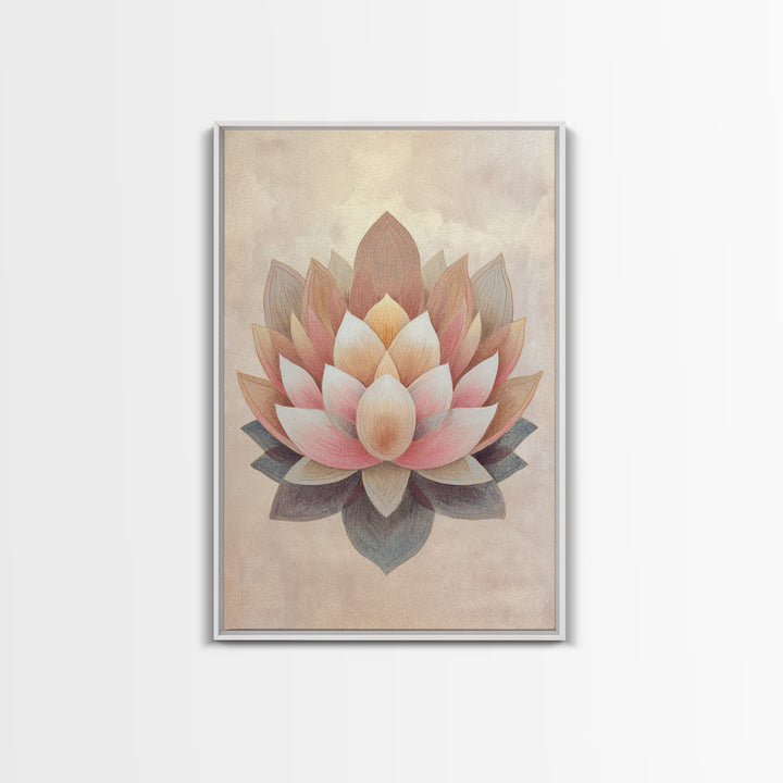 Sacred Geometry Lotus Canvas Print, Meditation Art, Abstract Art, Living Room Decor, Fine Art, Stillness, Neutral Wall Art, MED-2x3-23