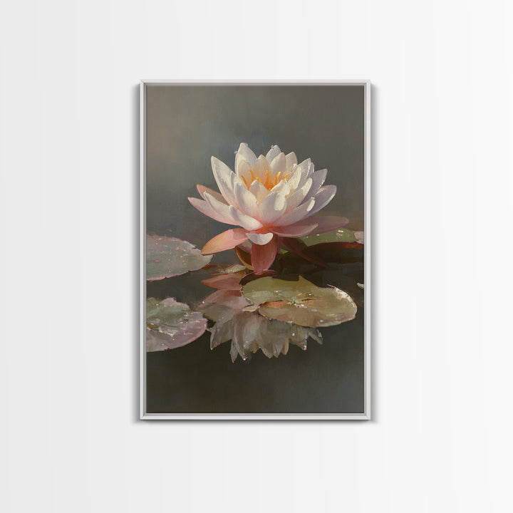 Lotus Flower Glowing Framed Canvas Print, Meditation Art, Gallery Wall Art, Living Room Decor, Stillness, Printable Artwork, MED-2x3-33