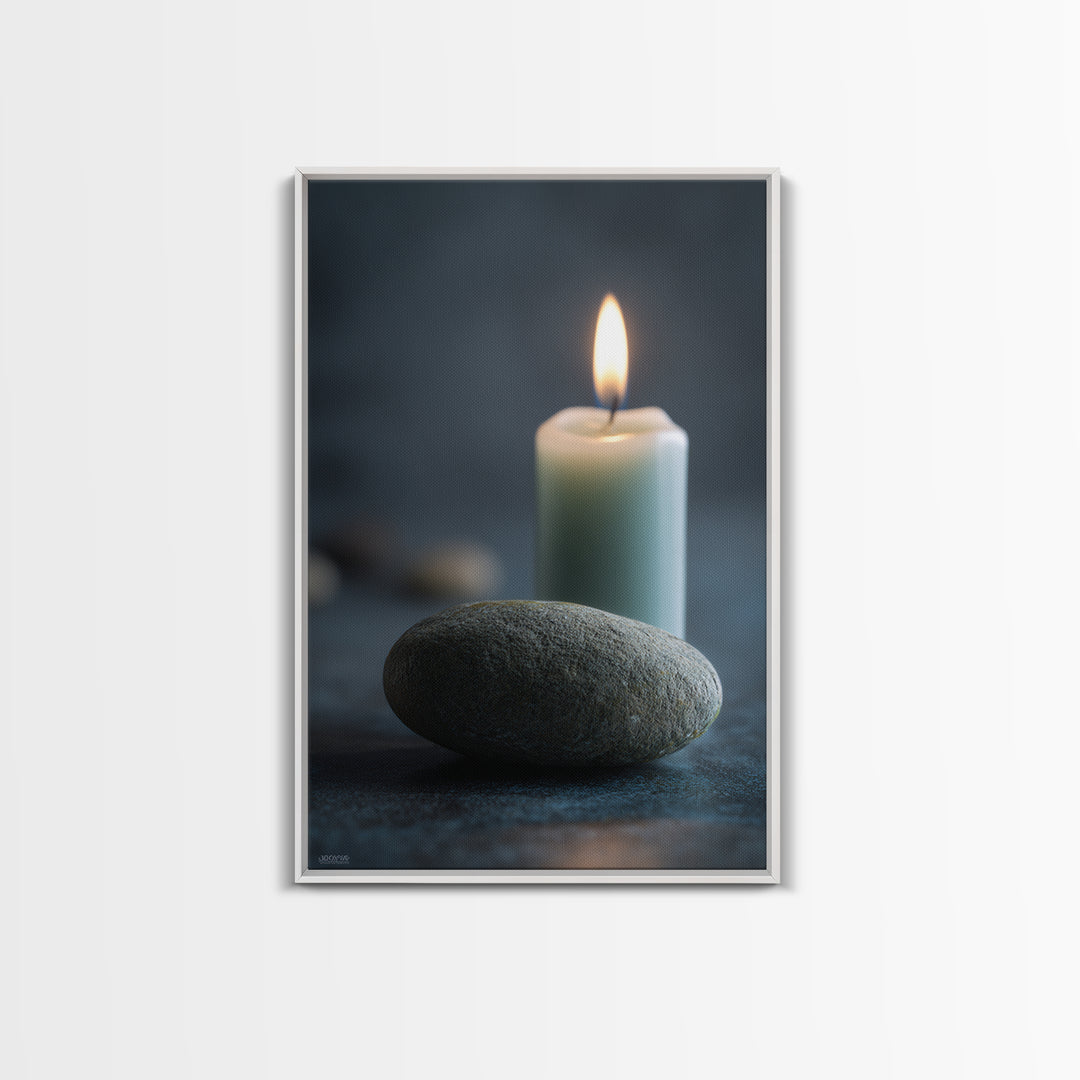 Minimal Candle Flame on Dark Background Framed Canvas Print, Meditation Art, Wall Decor, Living Room Decor, Fine Art, Stillness, MED-2x3-46