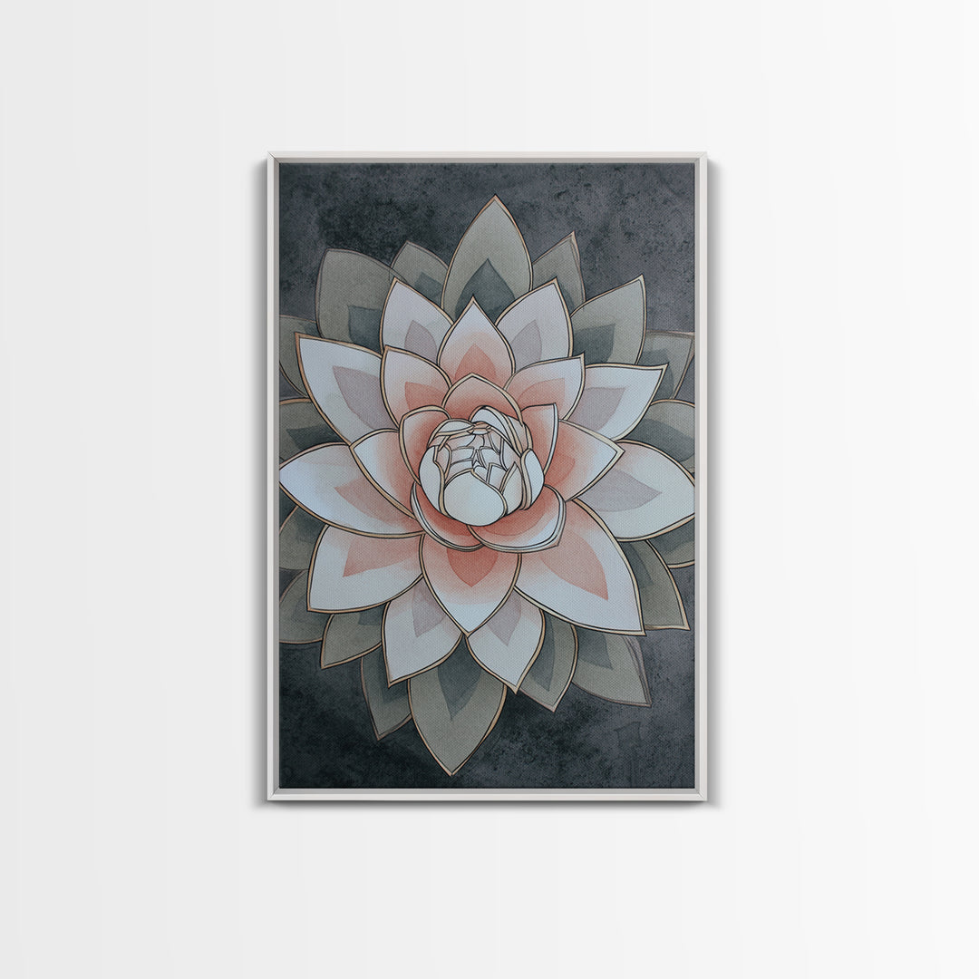 Sacred Geometry Lotus Canvas Print, Meditation Art, Hanging Wall Art, Living Room Decor, Oil Painting, Stillness, MED-2x3-95