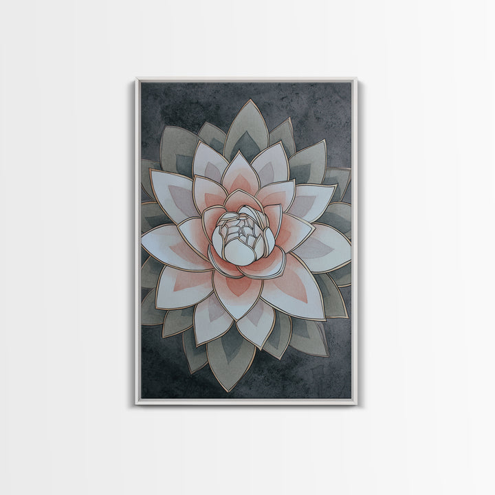 Sacred Geometry Lotus Canvas Print, Meditation Art, Hanging Wall Art, Living Room Decor, Oil Painting, Stillness, MED-2x3-95