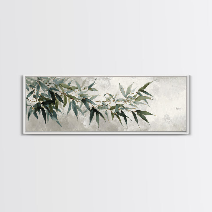 Bamboo Leaves in Gentle Ink Wash Framed Canvas Print, Meditation Art, Room Decor, Living Room Decor, Fine Art, Stillness, MED-3x1-27