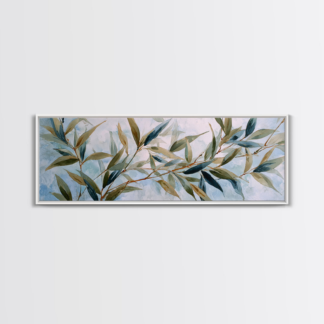 Bamboo Leaves in Gentle Ink Wash Canvas Print, Meditation Art, Fine Art Print, Living Room Decor, Fine Art, Stillness, MED-3x1-3