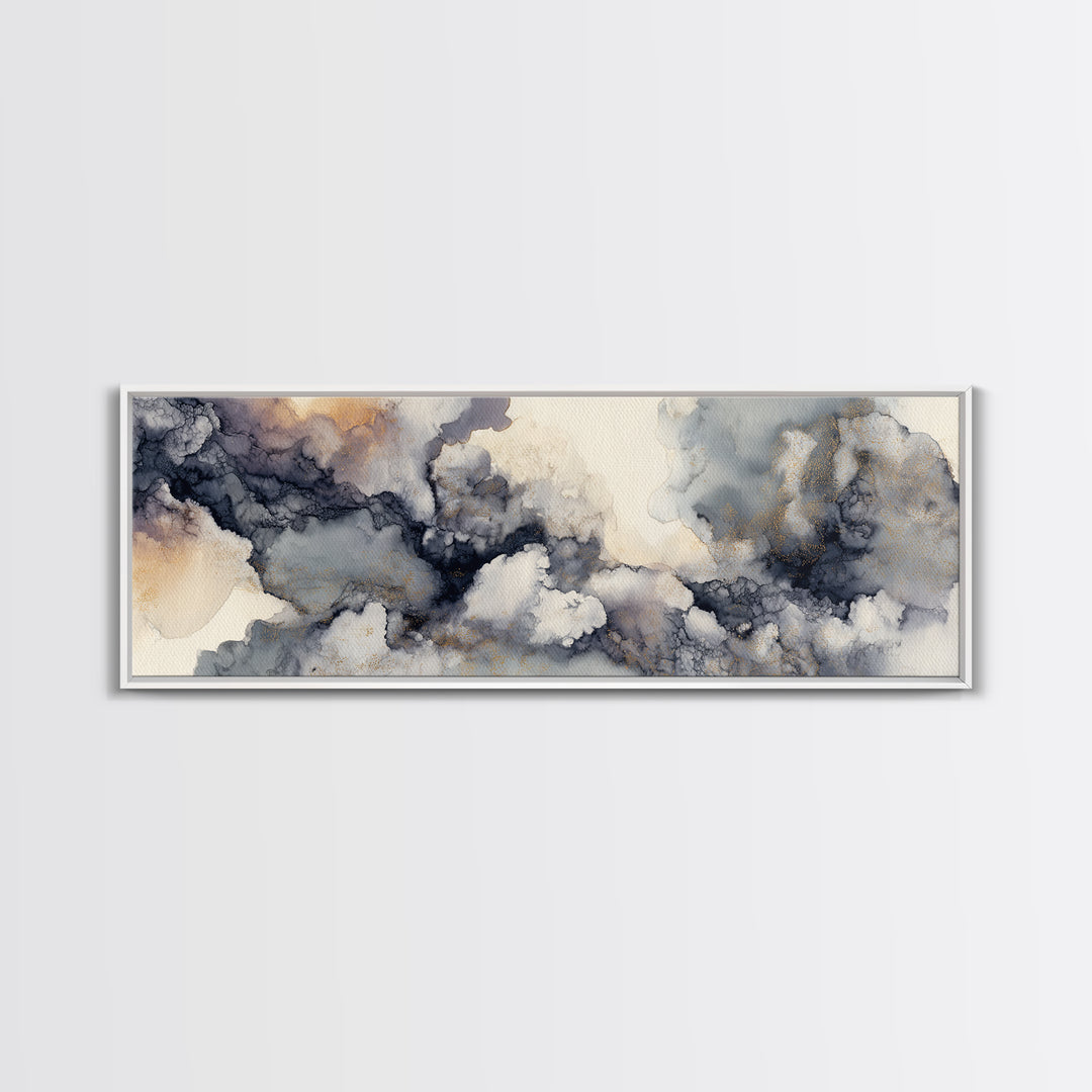 Angelic Light Rays Through Abstract Clouds Canvas Print, Meditation Art, Boho Wall Decor, Living Room Decor, Stillness, MED-3x1-38