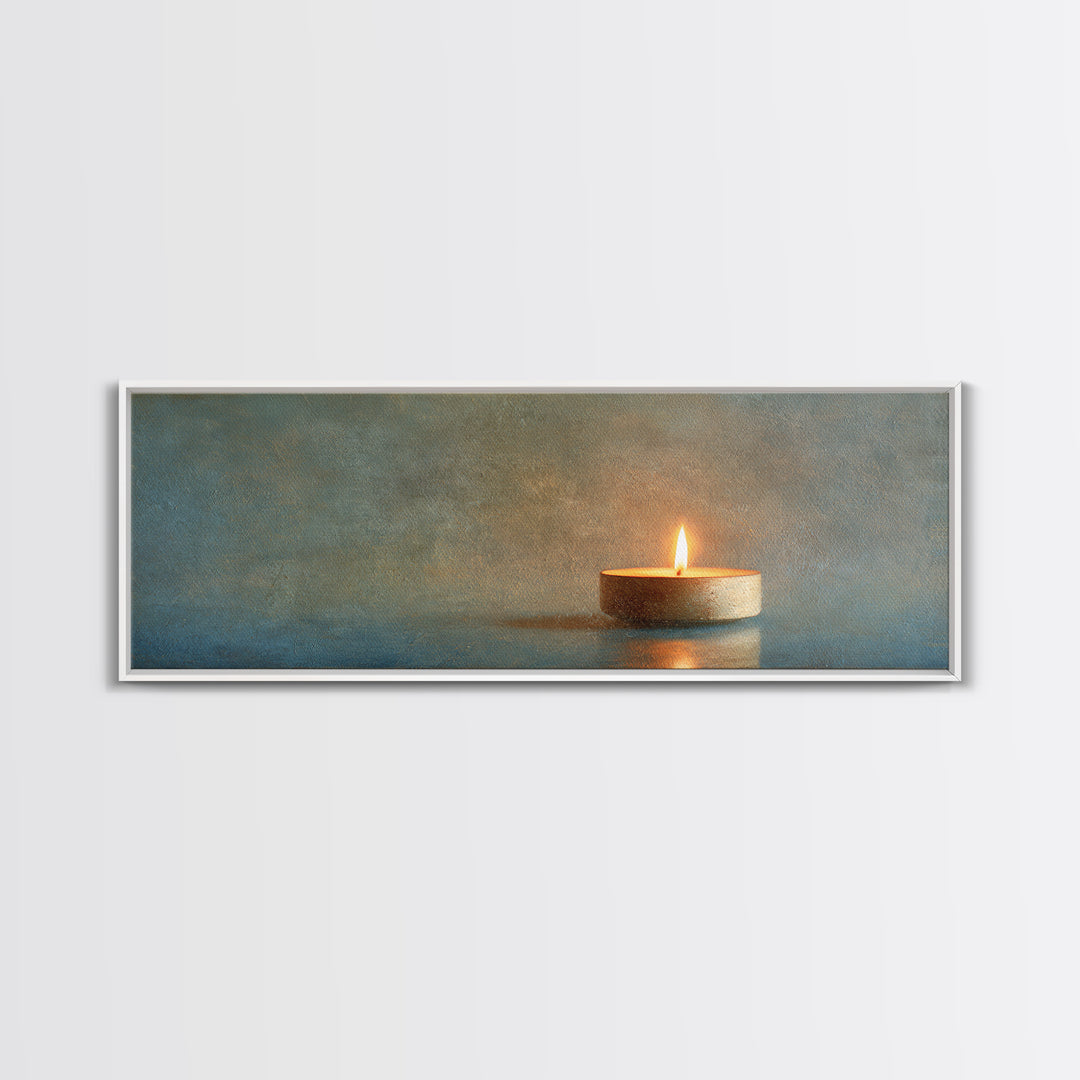 Minimal Candle Flame on Dark Background Canvas Print, Meditation Art, Modern Home Decor, Living Room Decor, Fine Art, Stillness, MED-3x1-6