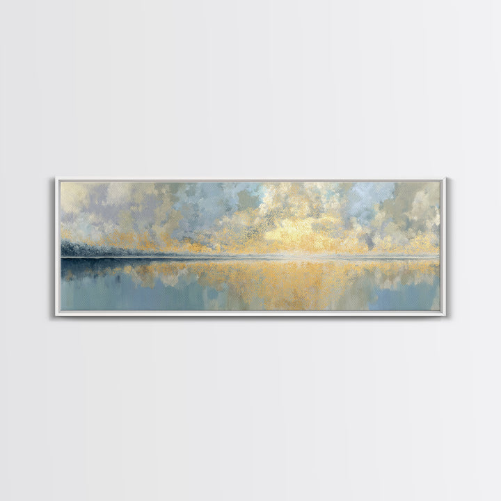 Mandala with Soft Gold and Indigo Symmetry Canvas Print, Meditation Art, Mandala Wall Art, Living Room Decor, Stillness, MED-3x1-66