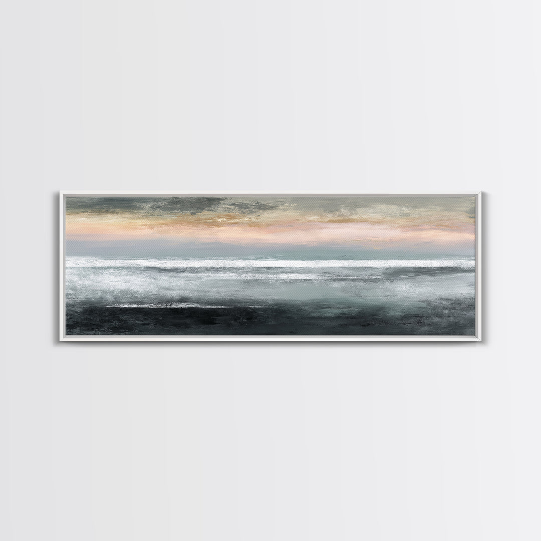 Ocean Horizon with Meditative Stillness Framed Canvas Print, Meditation Art, Living Room Art, Living Room Decor, Oil Painting, MED-3x1-82
