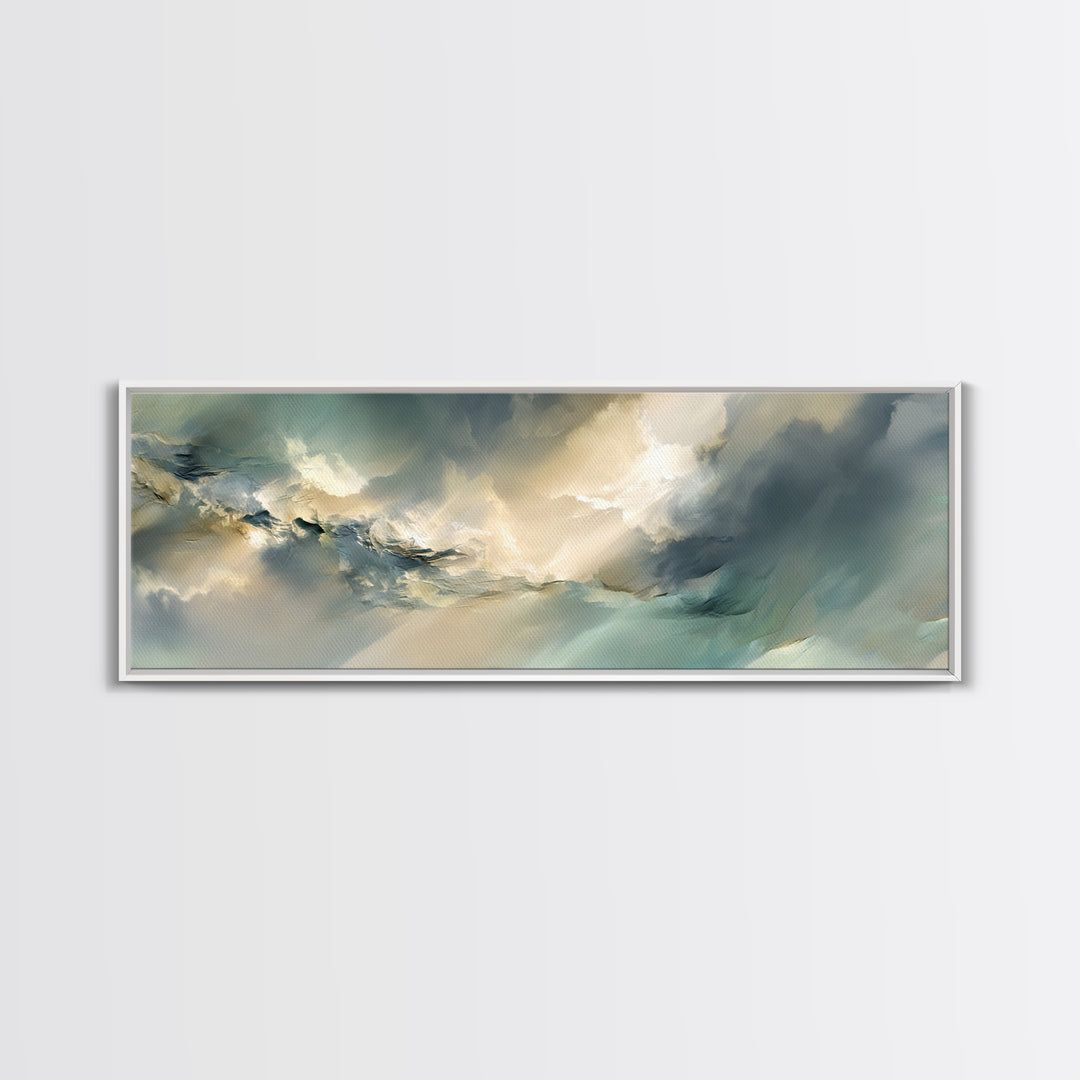 Angelic Light Rays Through Abstract Clouds Canvas Print, Meditation Art, Gallery Wall Art, Living Room Decor, Abstract Art, MED-3x1-86