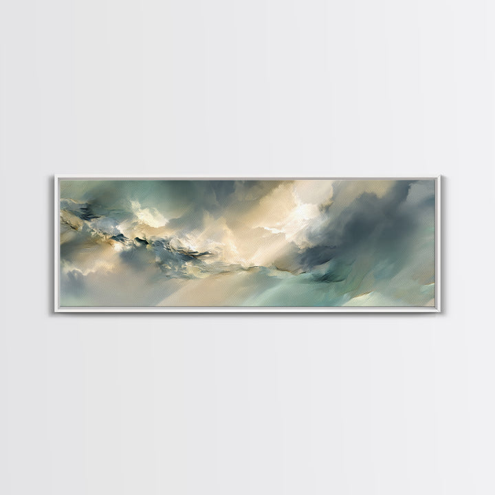 Angelic Light Rays Through Abstract Clouds Canvas Print, Meditation Art, Gallery Wall Art, Living Room Decor, Abstract Art, MED-3x1-86