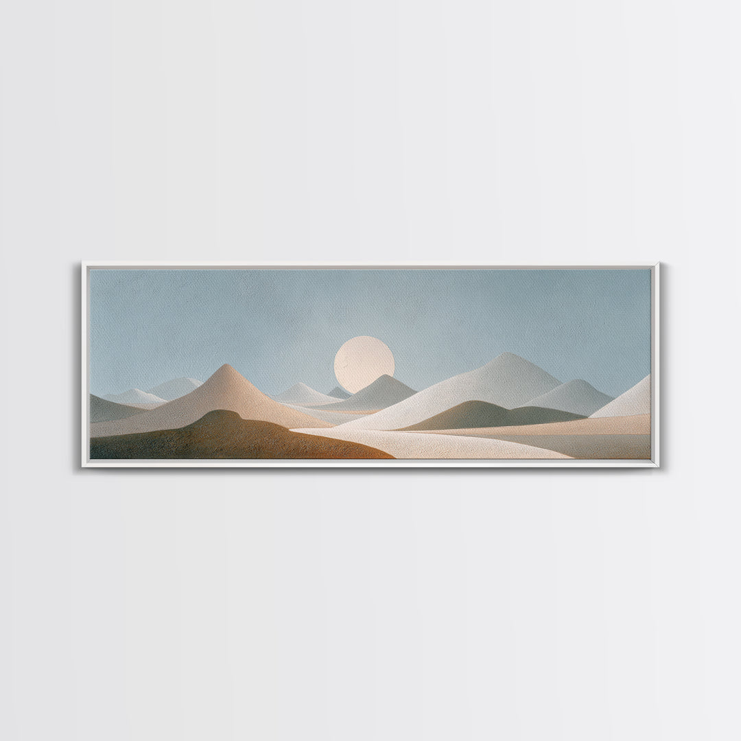 Moon Phases over a Quiet Desert Canvas Print, Meditation Art, Luxury Decor, Living Room Decor, Fine Art, Stillness, Canvas Art, MED-3x1-97