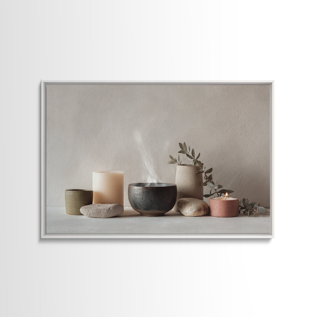 Tea Bowl and Steam Canvas Print, Meditation Art, Contemporary Art, Living Room Decor, Fine Art, Stillness, Modern Decor, MED-3x2-1