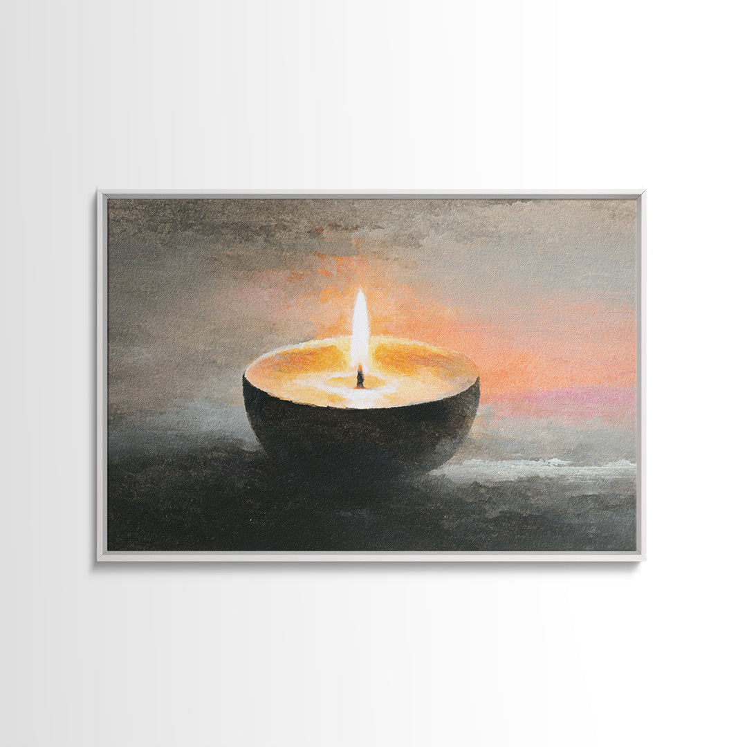 Minimal Candle Flame on Dark Background Canvas Print, Meditation Art, Mandala Wall Art, Living Room Decor, Fine Art, Stillness, MED-3x2-42