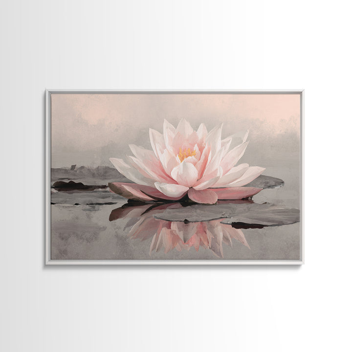 Lotus Flower Glowing Framed Canvas Print, Meditation Art, Art Print, Living Room Decor, Watercolor Art, Stillness, MED-3x2-77