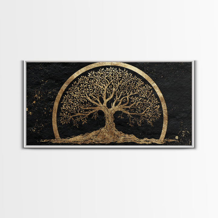 Celtic Tree Of Life Gold Canvas Print, Spiritual Nature Wall Art, Ancient Symbol Artwork, Real Wood Frame Decor