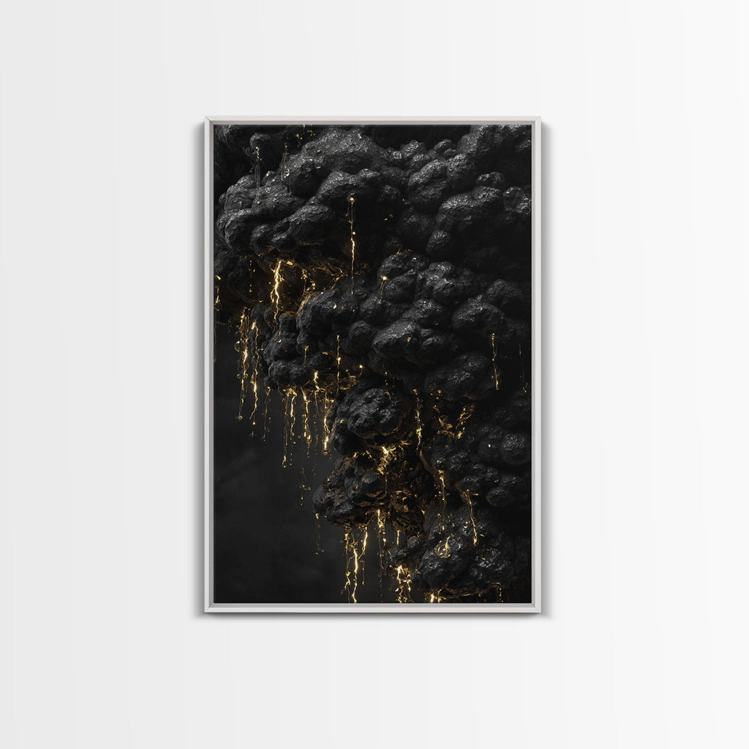 Molten Rock Flow Gold Canvas Print, Abstract Lava Inspired Artwork On Canvas, Real Wood Frame Wall Décor, Dramatic Earth Element Art
