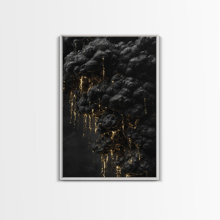 Molten Rock Flow Gold Canvas Print, Abstract Lava Inspired Artwork On Canvas, Real Wood Frame Wall Décor, Dramatic Earth Element Art