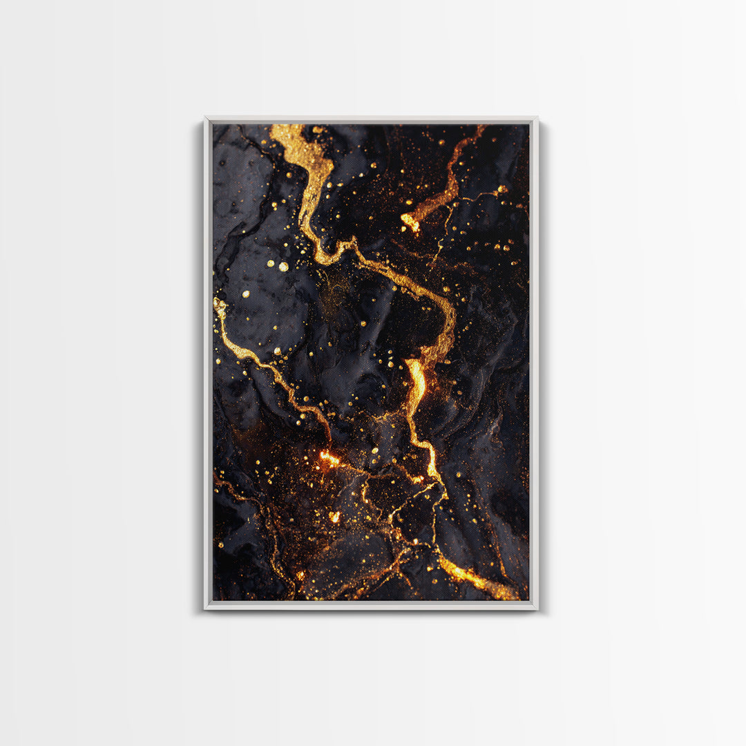 Abstract Lava Veins Gold Canvas Print, Modern Luxury Flow Artwork On Canvas, Real Wood Frame Wall Décor, Dramatic Statement Art