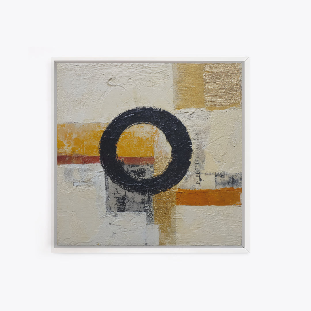 Single Black Circle on Warm Ivory Ground Canvas Print, Minimalist Art, Room Decor, Living Room Decor, Fine Art, Minimal, MIN-1x1-25