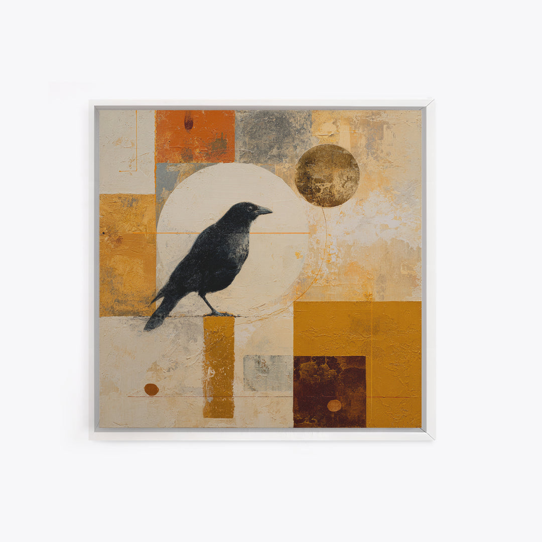 Small Black Bird Crossing White Space Canvas Print, Minimalist Art, Digital Print, Living Room Decor, Fine Art, Minimal, MIN-1x1-31
