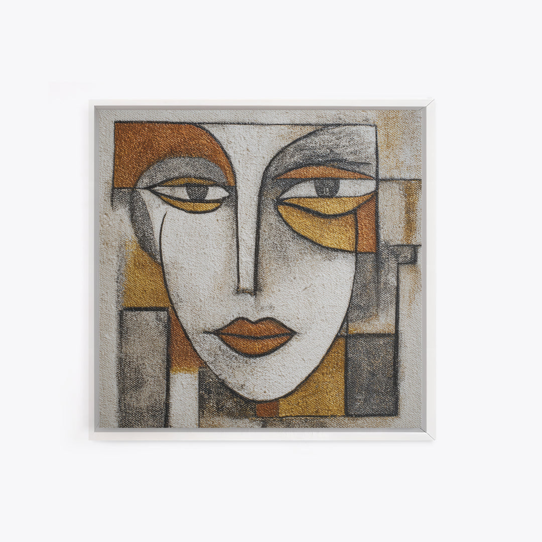 Single Continuous Line Female Face Framed Canvas Print, Minimalist Art, Textured Painting, Living Room Decor, Fine Art, Minimal, MIN-1x1-53