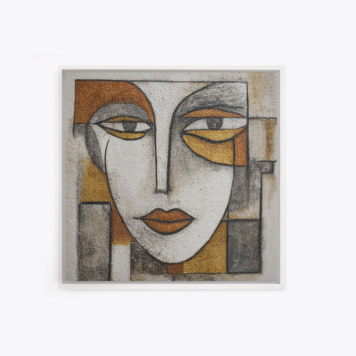 Single Continuous Line Female Face Framed Canvas Print, Minimalist Art, Textured Painting, Living Room Decor, Fine Art, Minimal, MIN-1x1-53