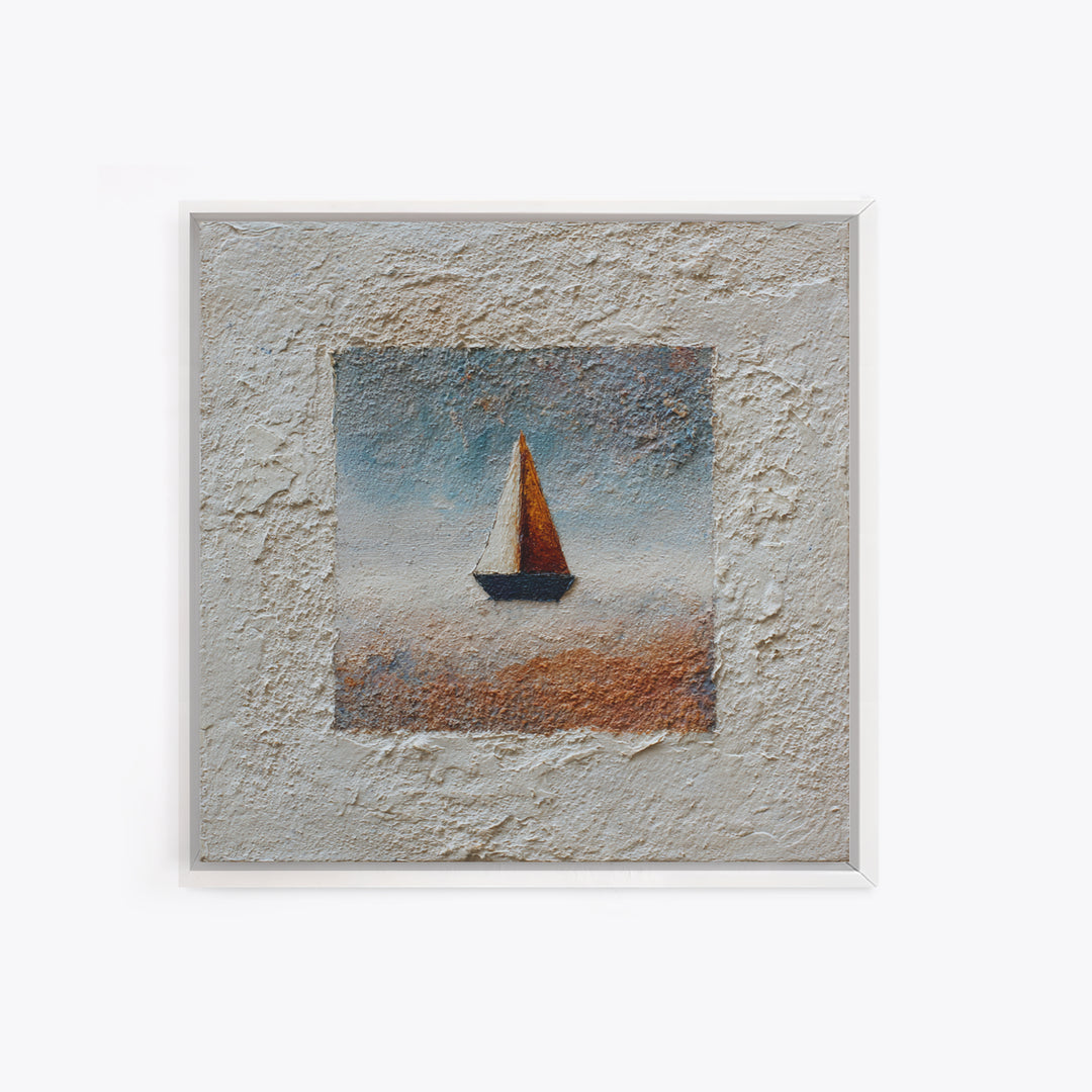 Tiny Sailboat under Open Sky Framed Canvas Print, Minimalist Art, Gallery Decor, Living Room Decor, Fine Art, Minimal, MIN-1x1-62