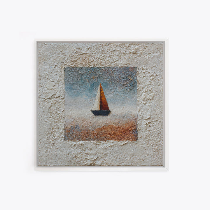 Tiny Sailboat under Open Sky Framed Canvas Print, Minimalist Art, Gallery Decor, Living Room Decor, Fine Art, Minimal, MIN-1x1-62