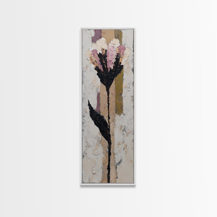 Single Flower Stem Framed Canvas Print, Minimalist Art, Art, Living Room Decor, Oil Painting, Minimal, Canvas Tote Bag, MIN-1x3-24