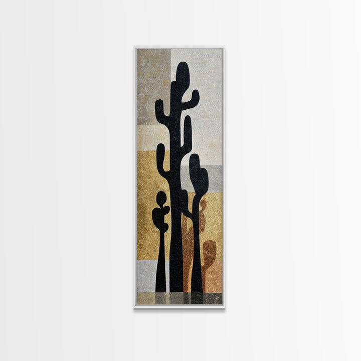 Black and White Cactus Silhouette Canvas Print, Minimalist Art, Abstract Art, Living Room Decor, Fine Art, Minimal, Modern Art, MIN-1x3-56