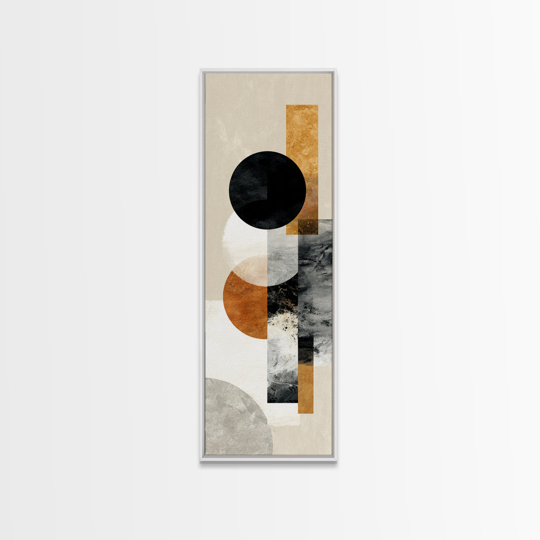 Single Black Circle on Warm Ivory Ground Framed Canvas Print, Minimalist Art, Wall Decor, Living Room Decor, Fine Art, Minimal, MIN-1x3-61