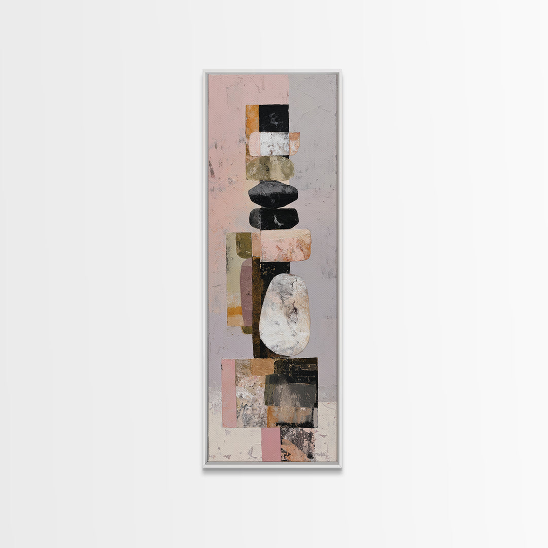 Quiet Stone Stack Framed Canvas Print, Minimalist Art, Gallery Decor, Living Room Decor, Fine Art, Minimal, Wall Art, MIN-1x3-71