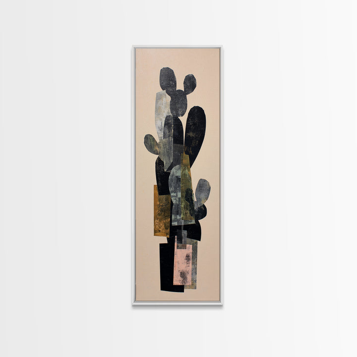Black and White Cactus Silhouette Framed Canvas Print, Minimalist Art, Contemporary Art, Living Room Decor, Fine Art, Minimal, MIN-1x3-8