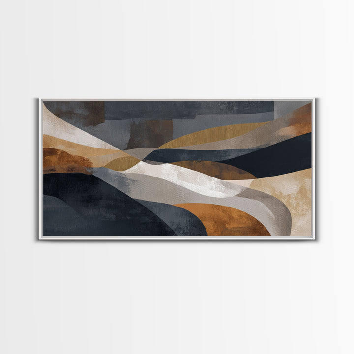 Single Gold Line Curve on Charcoal Framed Canvas Print, Minimalist Art, Minimalist, Living Room Decor, Abstract Art, Minimal, MIN-2x1-13