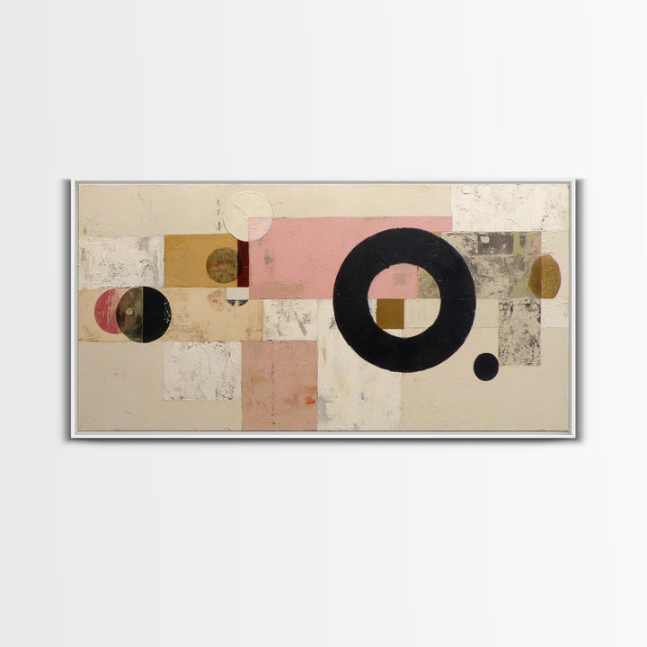 Single Black Circle on Warm Ivory Ground Canvas Print, Minimalist Art, Art Prints, Living Room Decor, Oil Painting, Minimal, MIN-2x1-21