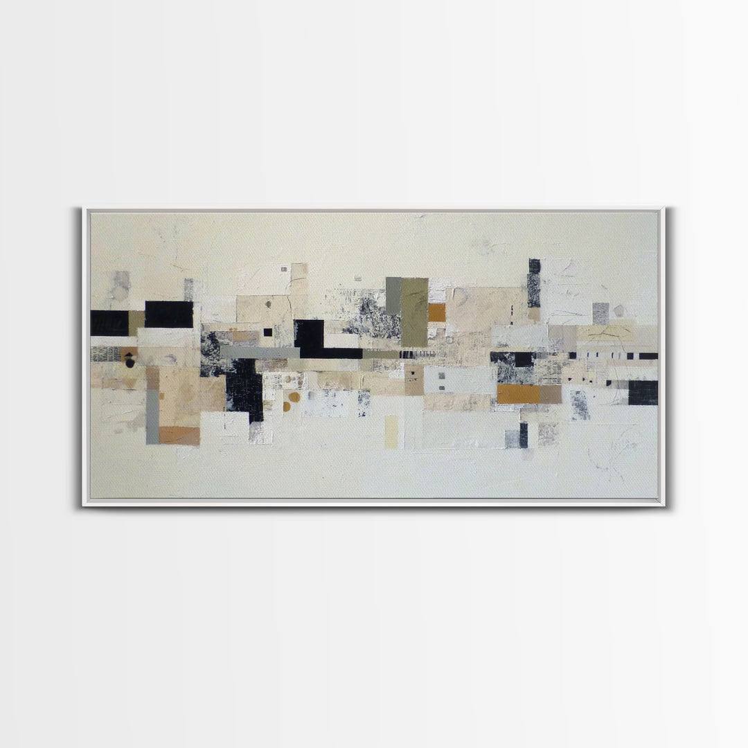 Small Black Bird Crossing White Space Framed Canvas Print, Minimalist Art, Boho Decor, Living Room Decor, Oil Painting, Minimal, MIN-2x1-27