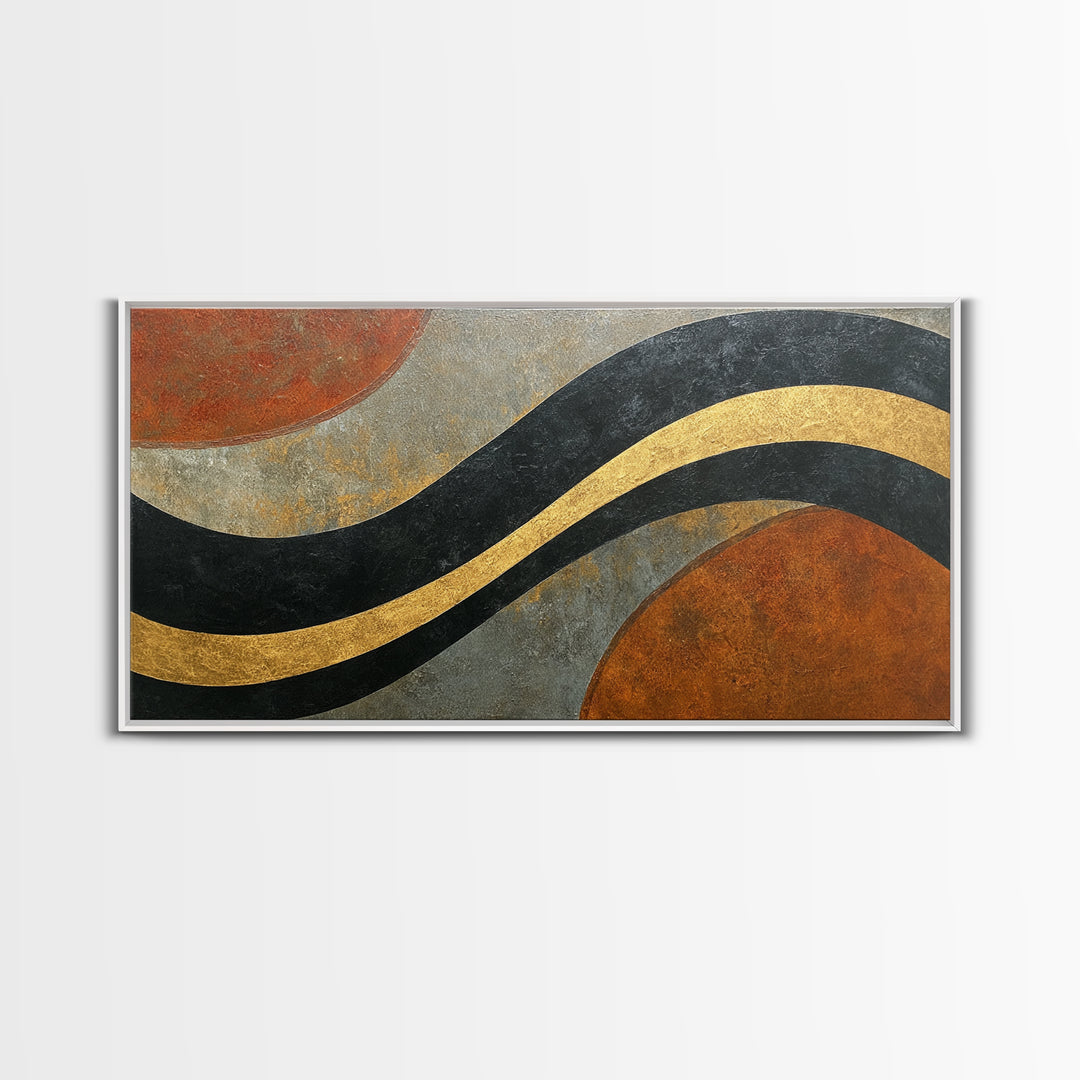 Single Gold Line Curve on Charcoal Framed Canvas Print, Minimalist Art, Minimalist, Living Room Decor, Abstract Art, Minimal, MIN-2x1-37