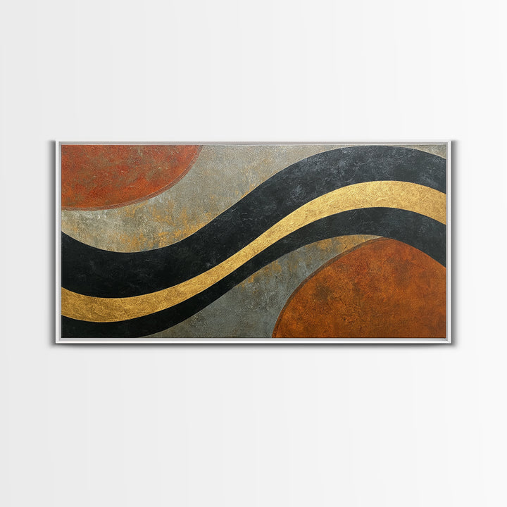 Single Gold Line Curve on Charcoal Framed Canvas Print, Minimalist Art, Minimalist, Living Room Decor, Abstract Art, Minimal, MIN-2x1-37