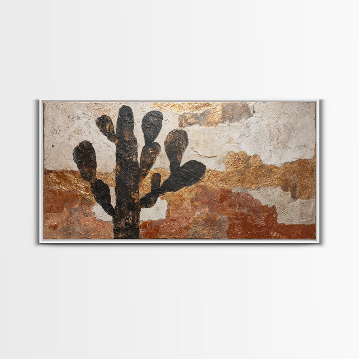 Black and White Cactus Silhouette Framed Canvas Print, Minimalist Art, Poster, Living Room Decor, Fine Art, Minimal, Boho, MIN-2x1-40